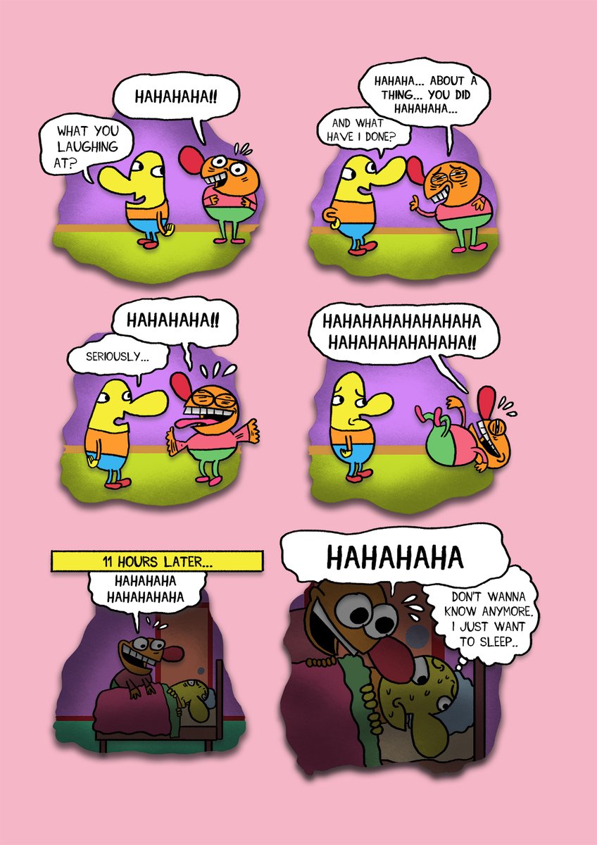 Laughing.