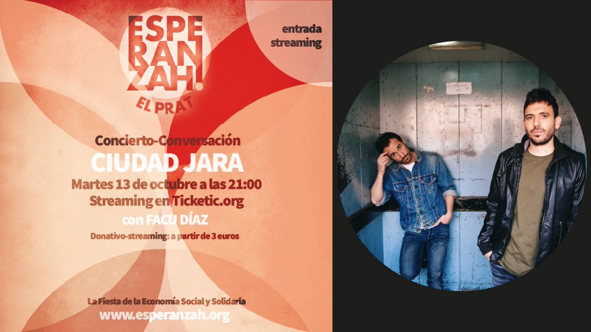 Avui a les 21h, concertàs de <a href="/ciudadjara/">Ciudad Jara</a> , en conversa amb <a href="/FacuDiazT/">FDT</a>. Segueix el festival @EsperanzahWMF. Streaming a ticketic.org