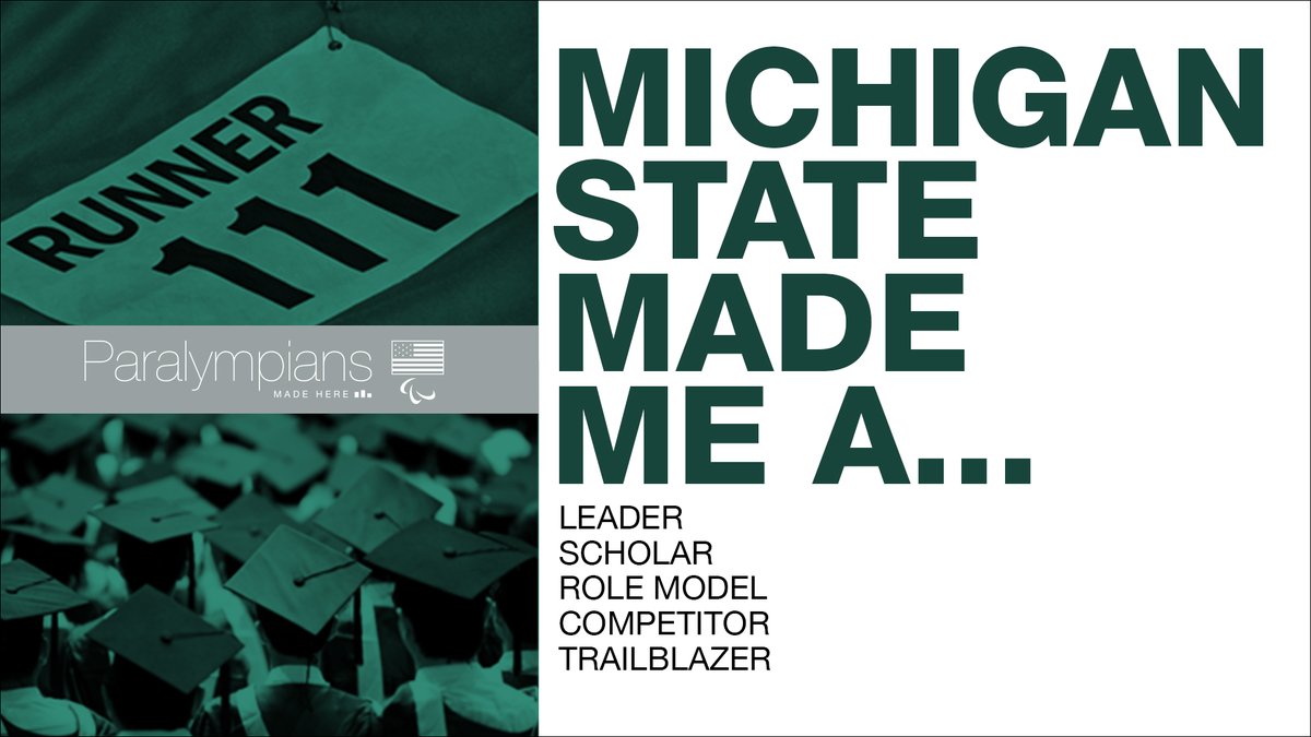 AaronScheidies's tweet photo. Without @michiganstateu @MSUTRI ,   I wouldn’t be who I am today. Thank you for helping me become a leader, scholar, role model, competitor and trailblazer. #ParalympiansMadeHere #GoGreen #SpartansWill https://t.co/ftMl0kJOlR