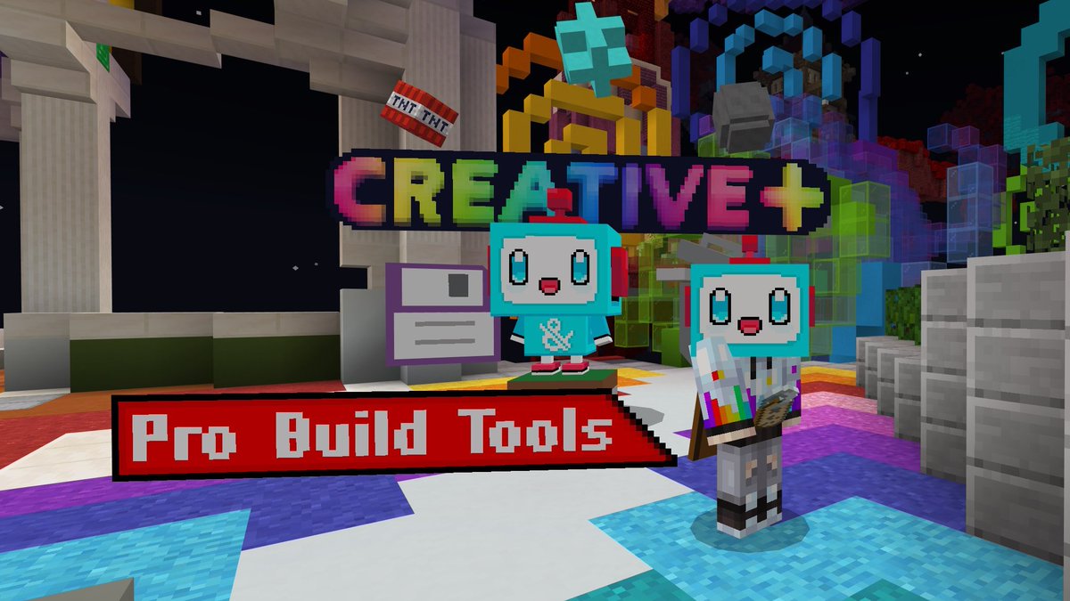 PixelsAndBlocks's tweet image. Creative+ is now available on the @MinecraftMarket. Also if you head over to the @GalaxiteMC server, you can pickup a special free skin (seen here). 
Just interact with the sign and... 

BAM!!!!

Pixels &amp;amp; Blocks giant mascot head skin, we love it so much 🤣