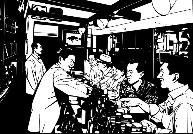 afilesjp's tweet photo. 切り絵作家 成田一徹作品集『NARITA ITTETSU to the BAR』（完全改訂版）2020年12月発売。先行予約開始。バーの魅力を切り絵というモノクロームで表現。2014年に出版された初版本から新たに23点が追加掲載。総計271点の作品を収録。https://t.co/wuaz1xXuD5 https://t.co/YWDYLqhOKN