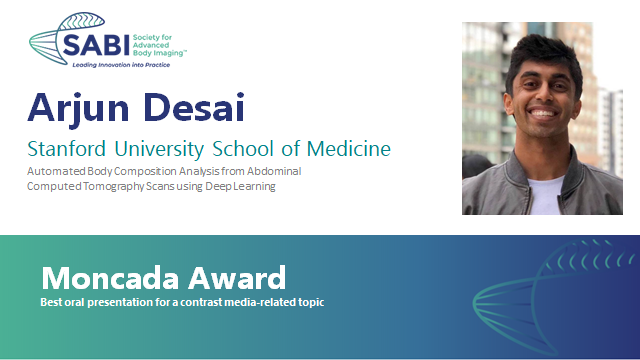 olgabrook's tweet photo. The winner of Moncada award is Arjun Desai, PhD @StanfordRad #sabi2020 @SABImaging https://t.co/XSdSjQz3wJ