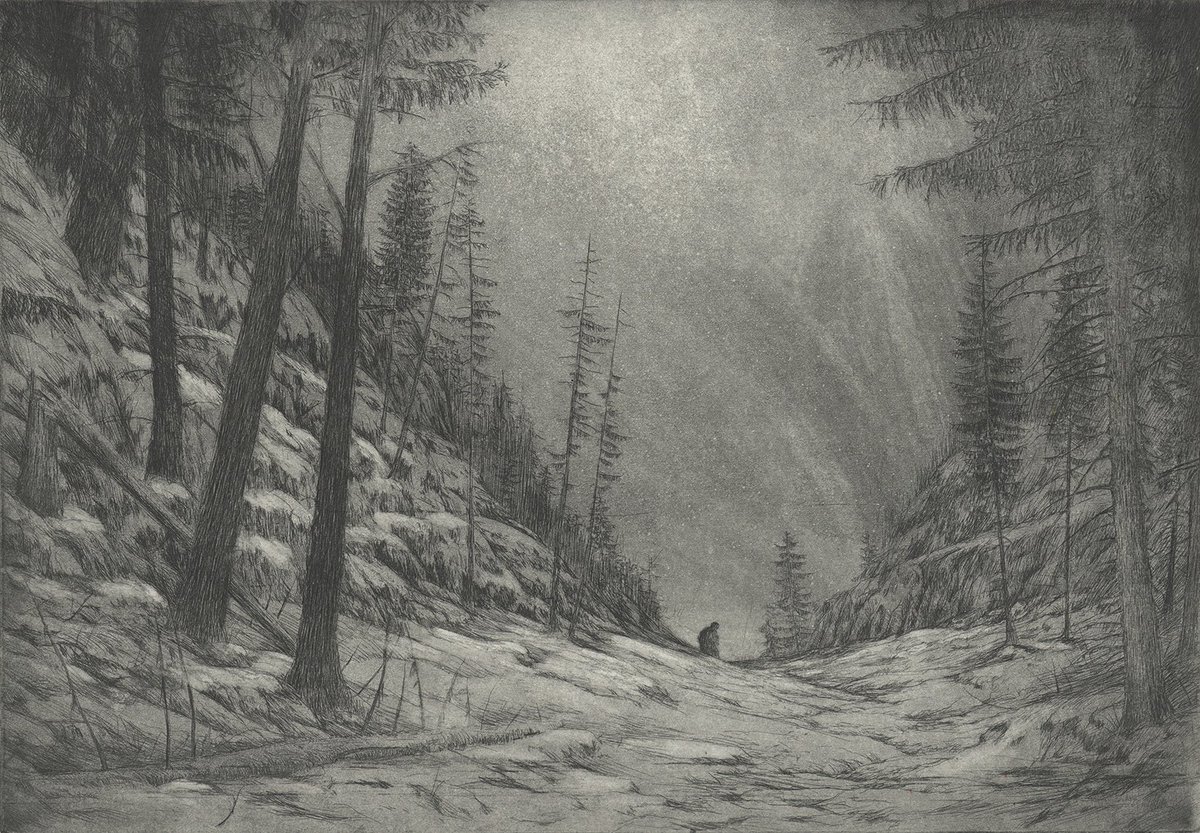 InkenArt's tweet image. #PortfolioDay 
I'm Inken, printmaker and painter. Currently illustrating Franz Schubert's 'Winterreise' (Winter Journey) song cycle with 24 large etchings. 
inkenstabell.com