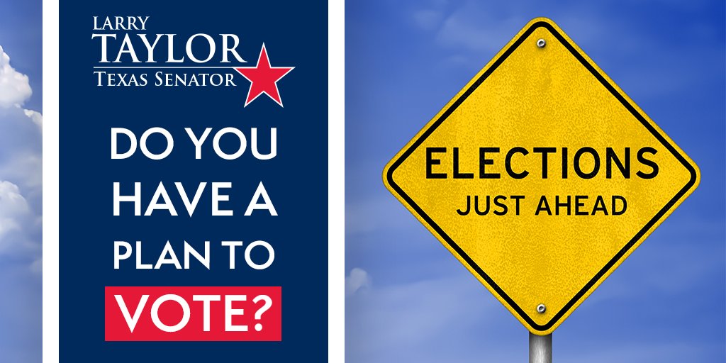 The election is just around the corner! Are you ready to vote? If you didn't make it to early voting, click the link and make a plan to cast your ballot any time from 7am to 7pm on Tuesday, November 3rd. Learn more: larrytaylor.com/voting