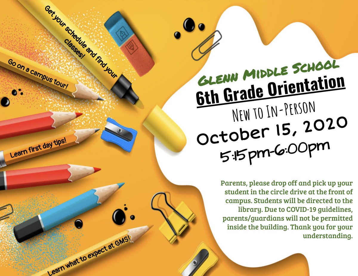 mkalnbach's tweet photo. If you are a 6th grader in the virtual learning academy and you are signed up to switch to In-Person, we have planned an orientation event for you.  We would love to meet you and show you around before you start next week! https://t.co/4r8LHLrSTq