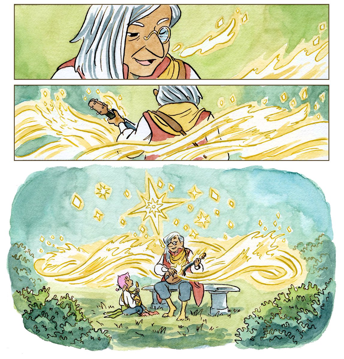 It's #PortfolioDay! I'm a writer, cartoonist, and illustrator. I make comics about gay faeries, hungry trolls, and long journeys. My current project is "The Legend Of Brightblade," an upcoming graphic novel about runaways bards!