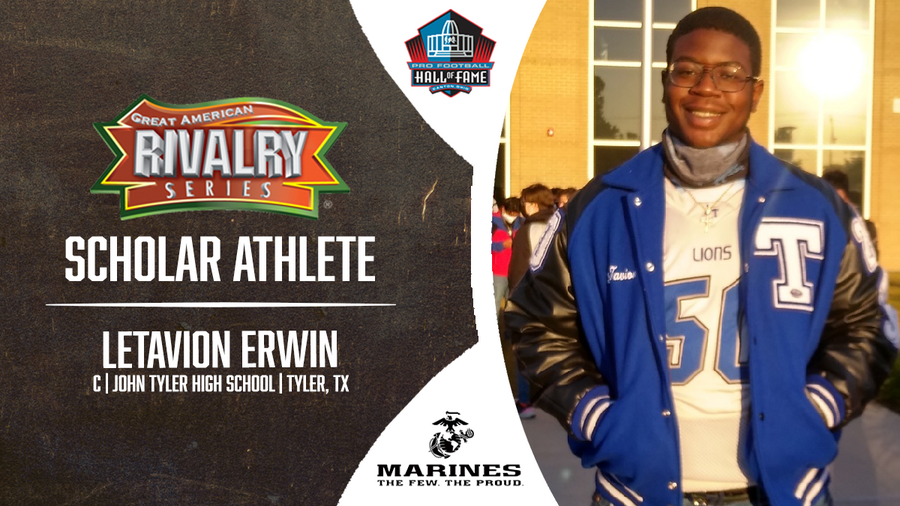 reaganroy's tweet photo. Congratulations to @LongviewISD-@Lobo_Football's  Justin Beltran and @tylerisd-@LionsPrideJTD's LeTavion Erwin on being named @AmericanRivalry Scholar Athletes for 2020. #CBS19UTL #bEASTTexas #TXHSFB https://t.co/JovGAnhR92