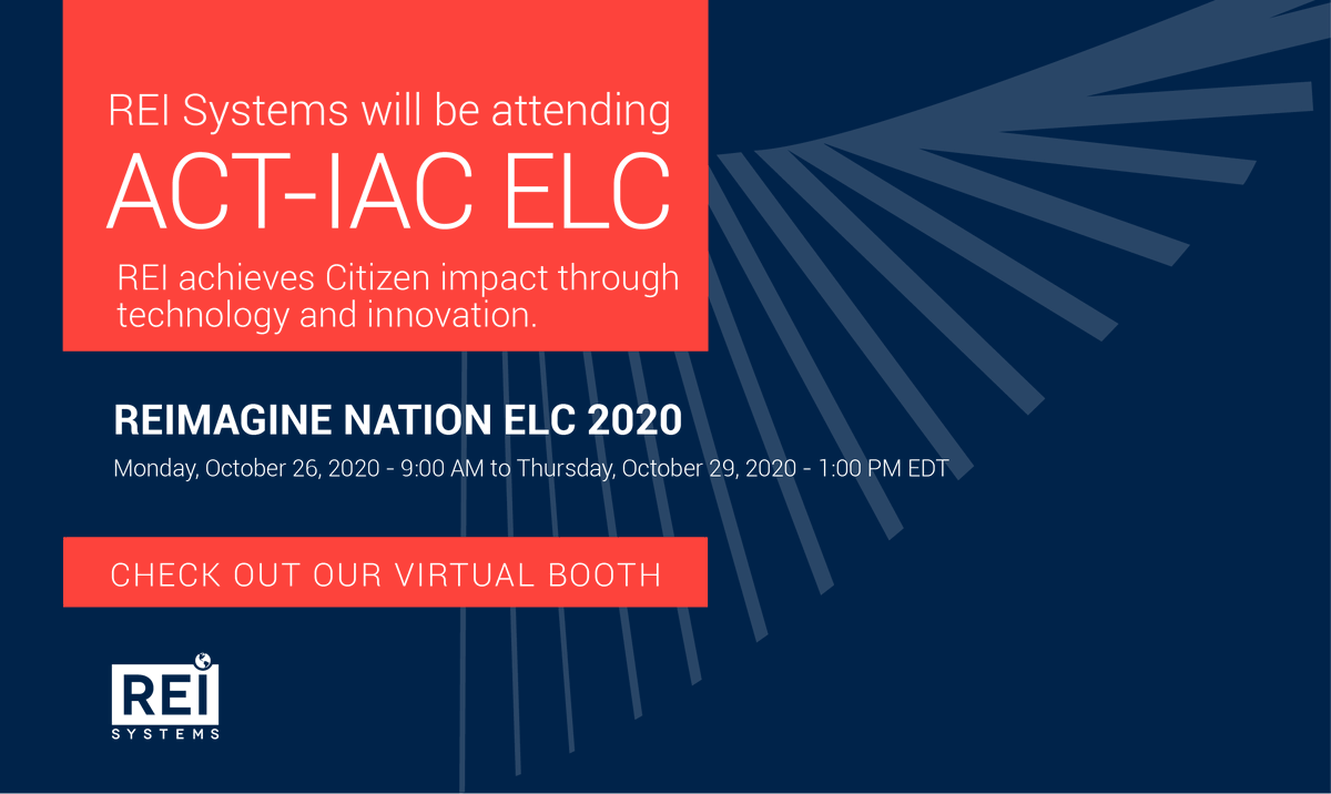 REI_Systems's tweet photo. Do you plan to attend ACT-IAC ELC this year? If so, be sure to stop by our virtual booth to see and hear how REI Systems is achieving Citizen impact through technology innovation. 
Find out more about ACT-IAC ELC online here: https://t.co/Z1JUDe2llI https://t.co/oAX7phRfeS