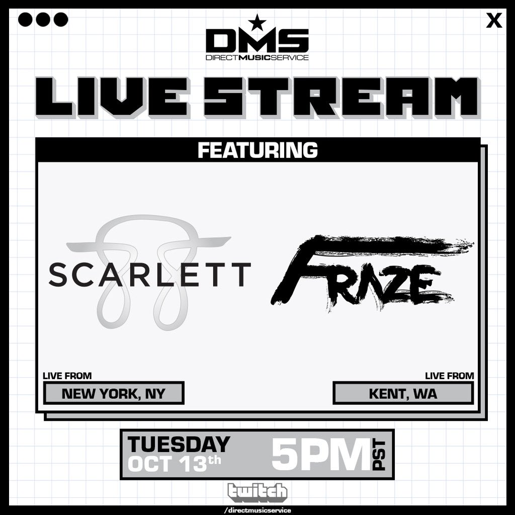 Tonight <a href="/ItsFraze/">Fraze</a> with <a href="/DjScarlett88/">DjScarlett88</a> take over our <a href="/Twitch/">Twitch</a> at 8pm eastern, 5pm pacific! #TeamDMS