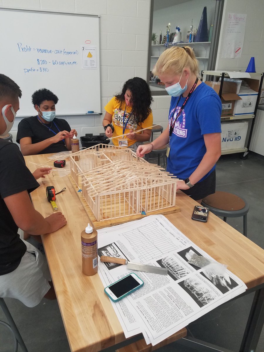 GeometryIn's tweet photo. The balsa wood house is being finished today in the GIC class. Students are learning about studs, headers, rough door and window openings and trusses. #ahstrojanfam https://t.co/FvjPWDh21A