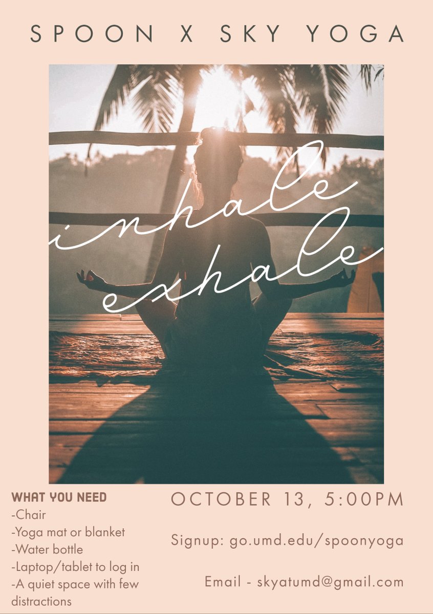 Stressed about midterms? Make sure to sign up for the Spoon X Sky Yoga class tonight at 5:00PM.  You won't want to miss it!🧘‍♀️