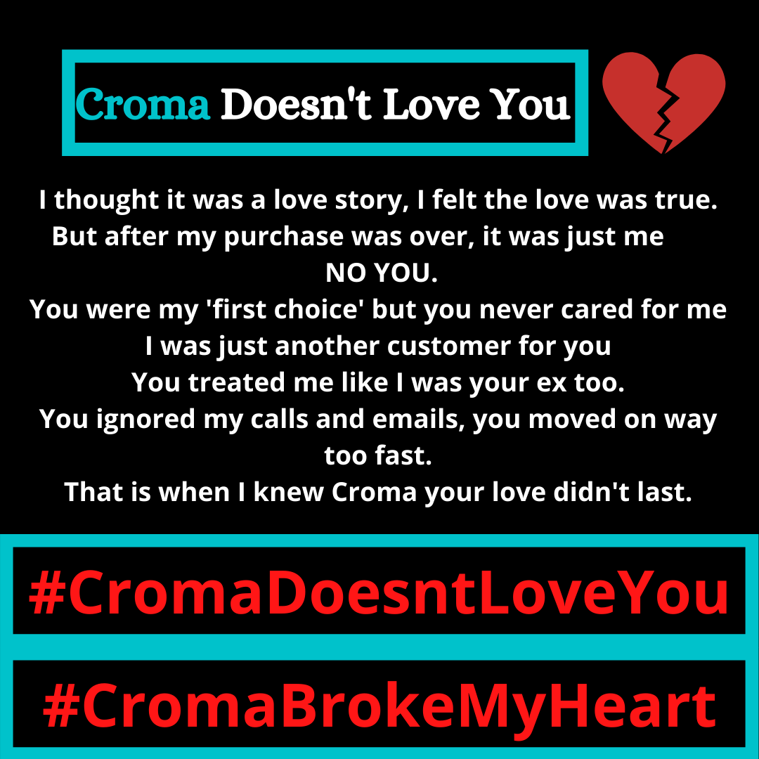 Mitali9595's tweet photo. #Croma #CromaDoesntLoveYou #CromaBrokeMyHeart #CromaSupport #Tata I have never been avoided more on calls, emails and in-person than in last 1 month while dealing with Croma Centre for my Laptop repair @cromaretail @CromaSupport
Not so #BrighterEveryday https://t.co/L5wDRmDY2s