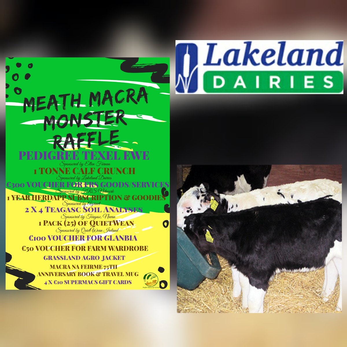 Our second Monster Raffle prize is a tonne of top quality calf crunch kindly donated by <a href="/LakelandDairies/">Lakeland Dairies</a>. Dont miss out on winning any of our fantastic prizes on 14th November! You can get a ticket now on our GoFundMe page for €5 or get 3 tickets for €10 gf.me/u/y4dhuz