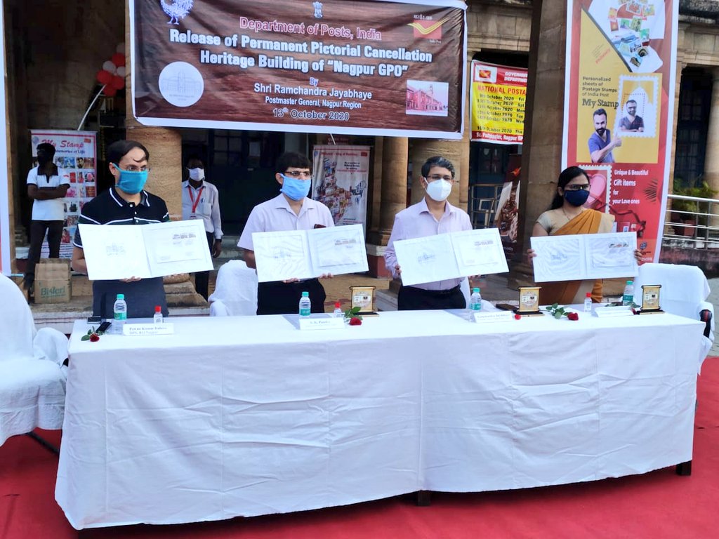 NagpurD's tweet photo. 13th October, Philately Day,
Nagpur City division celebrated it by Release of Permanent Pictorial Cancellation of Nagpur GPO building at the august premises of Nagpur GPO,by Postmaster general Nagpur Region Shri Ramchandra Jaybhaye. https://t.co/12FA92dpOz