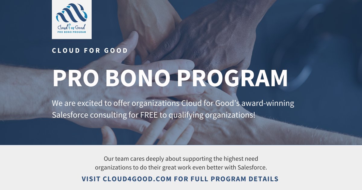 We are thrilled to announce our Pro Bono Program! 

Our Goodies care deeply about supporting the highest need organizations. Thus, we are so excited to provide our award-winning <a href="/SalesforceOrg/">Salesforce.org</a> consulting for FREE to qualifying organizations!

Learn more: bit.ly/pro-bono-progr…