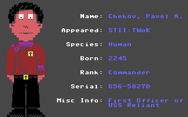 Chekov, Pavel A. (STII: The Wrath of Khan) #StarTrek #C64 #Commodore64 #PETSCII #PixelArt #C64Retweets #WeAreStarfleet #DS9 #TNG <a href="/StarTrek/">Star Trek</a> <a href="/TrekCore/">TrekCore.com 🖖</a> <a href="/trekreport/">Trek Report</a> <a href="/EverythingC64/">Everything C64</a> <a href="/GineokwKoenig/">Walter Koenig</a>