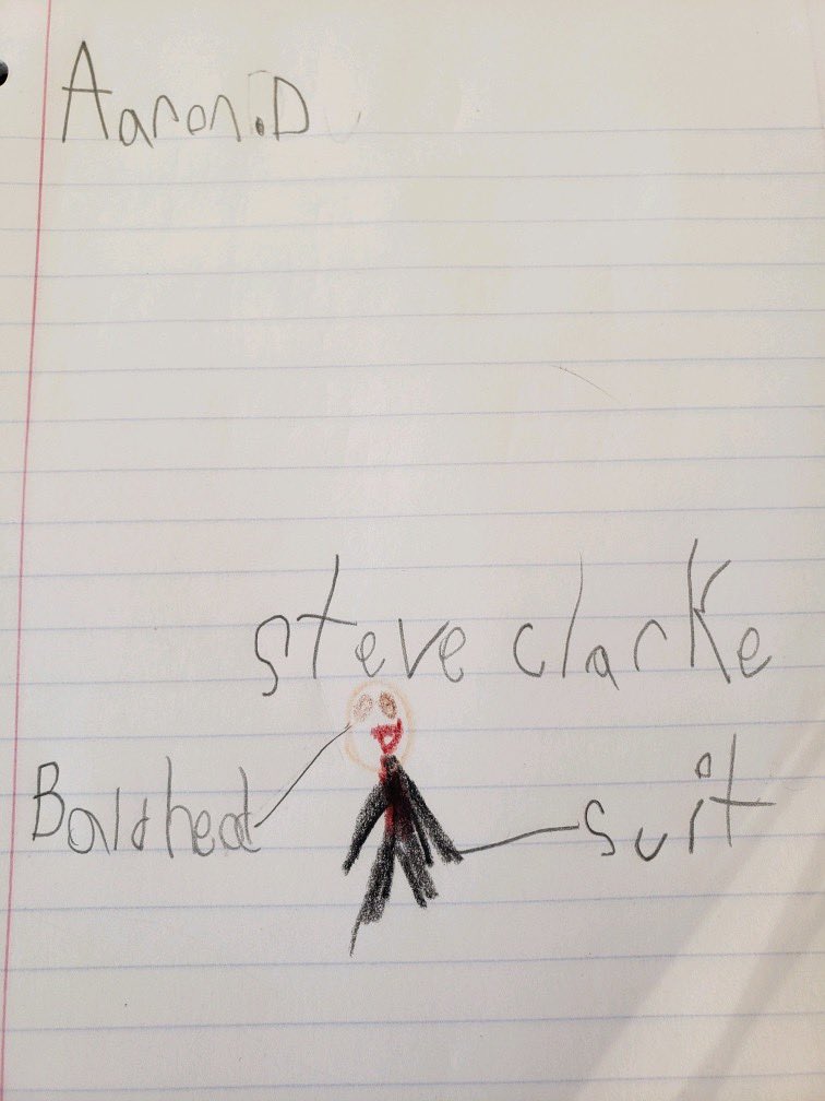 My 1st grader drew their Principal, Mr. Clarke! @OVS_Community