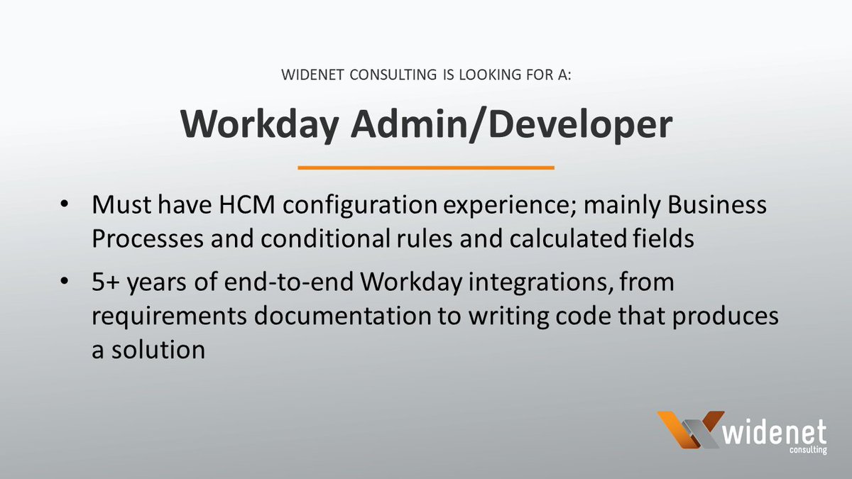 WideNetConsult's tweet photo. Our Client is looking for a remote Workday Admin/Developer! If you fit the requirements below, send us your resume at Info@WideNet-Consulting.com.

#WorkdayAdmin #WorkdayDev #HCMConfig #WideNetConsulting https://t.co/eAhEDlLedh