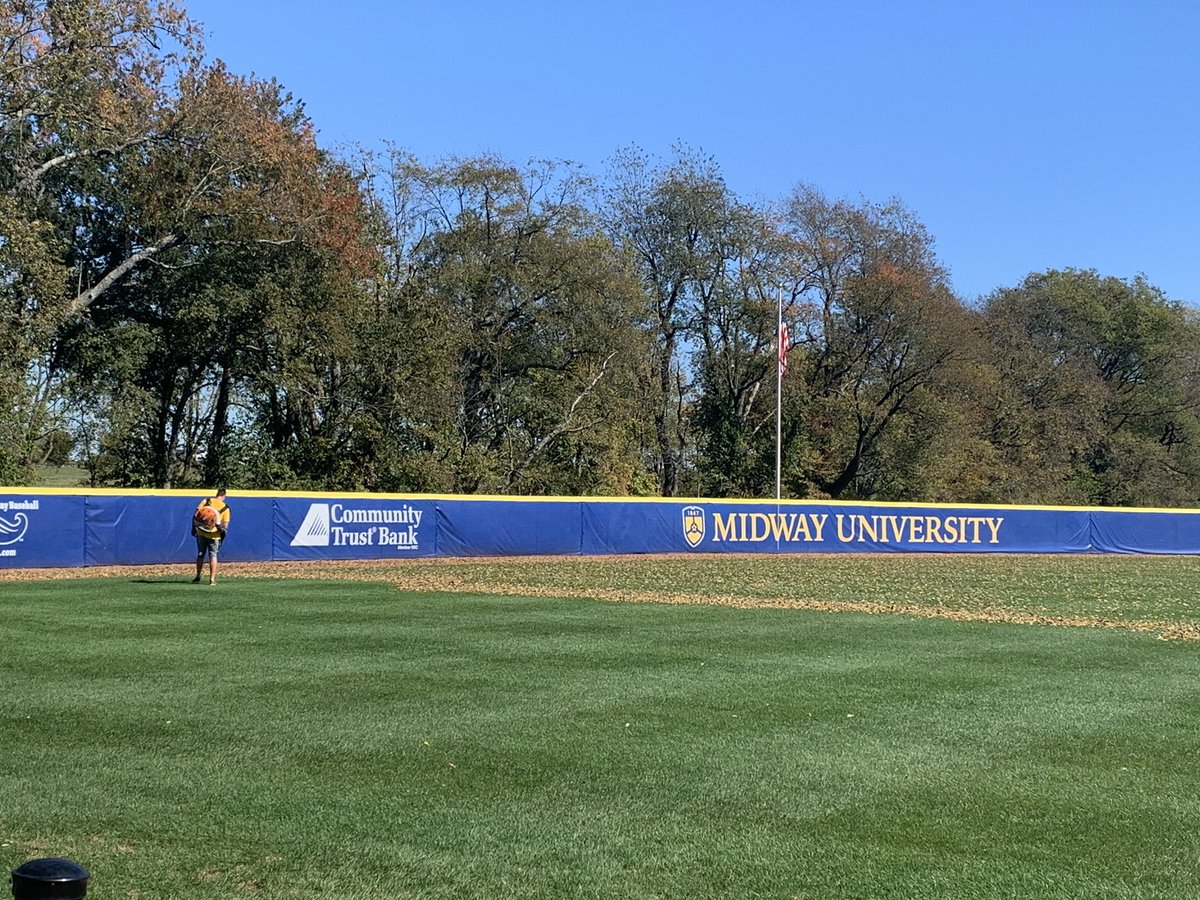 MidwayUBaseball's tweet photo. The backdrop is beautiful they say... the trees are a great background they say... #TurfProbs #HateLeaves https://t.co/KDWFOixN94