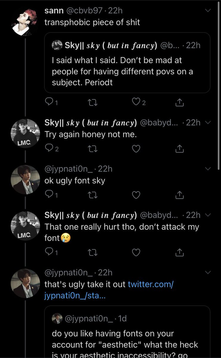 not to mention this person has fonts in their dn and when someone brought it to their awareness, they clowned them and blocked them