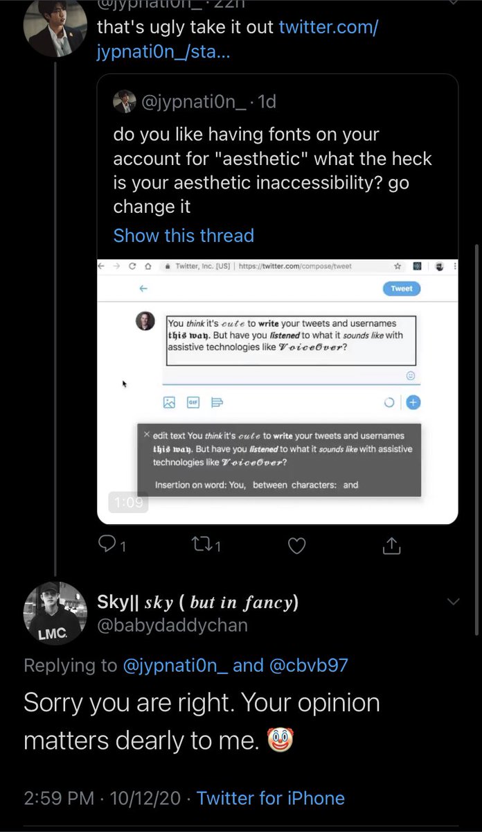 not to mention this person has fonts in their dn and when someone brought it to their awareness, they clowned them and blocked them