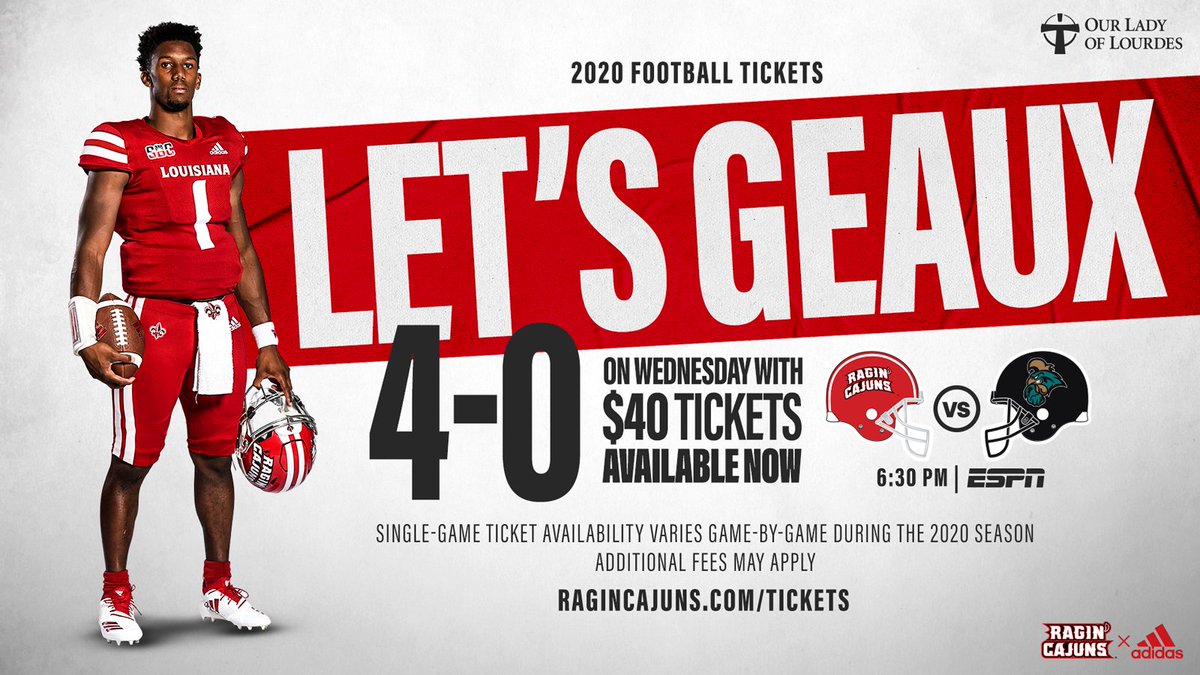 RaginCajuns's tweet image. 🚨 𝗟𝗘𝗦𝗦 𝗧𝗛𝗔𝗡 𝟱𝟬 𝗧𝗜𝗖𝗞𝗘𝗧𝗦 𝗟𝗘𝗙𝗧!

Don&apos;t miss your last chance to get into Cajun Field tomorrow night for @RaginCajunsFB in prime time! 

🔗: ragncaj.co/ccu40