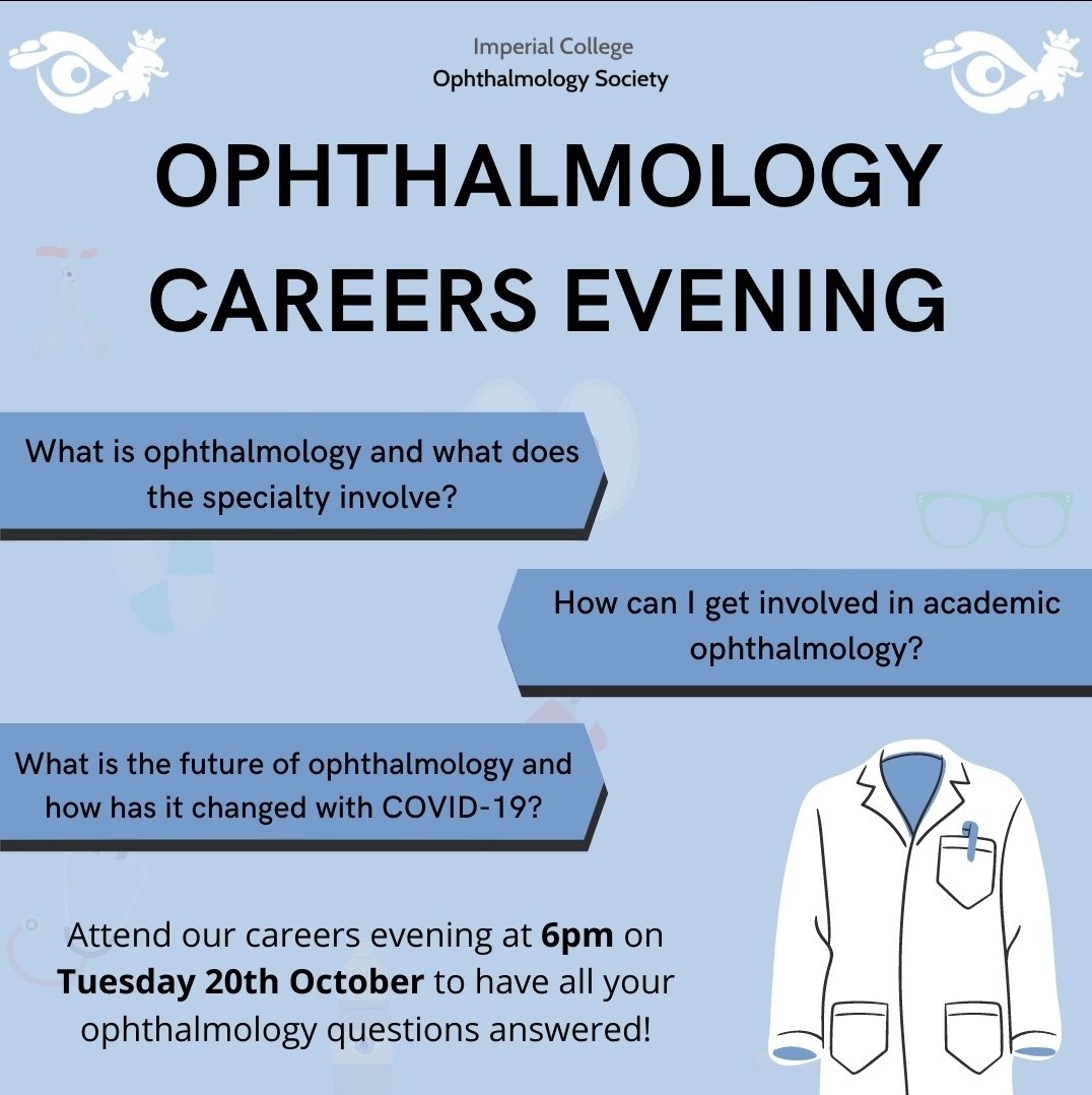 ICSMOphth's tweet image. We are proud to present our annual Careers Evening on Tue 20th Oct!
Our amazing speakers will walk you through what it's like to be an ophthalmologist, and will give great insights into this very competitive career. This will be followed by a Q&amp;amp;A session!
fb.me/e/3MtbJYByA