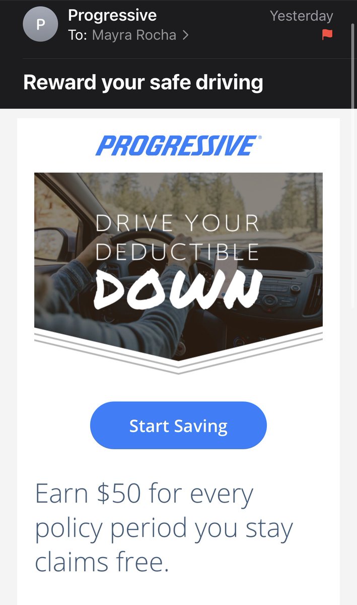 Hey <a href="/progressive/">Progressive</a> I don’t think your advertisement is correct. So the #consumer get’s charged more per month so that it goes into a savings through you and then you add a little extra around $11 dlls. But you don’t actually give the driver $50 dlls per policy period. Correct?