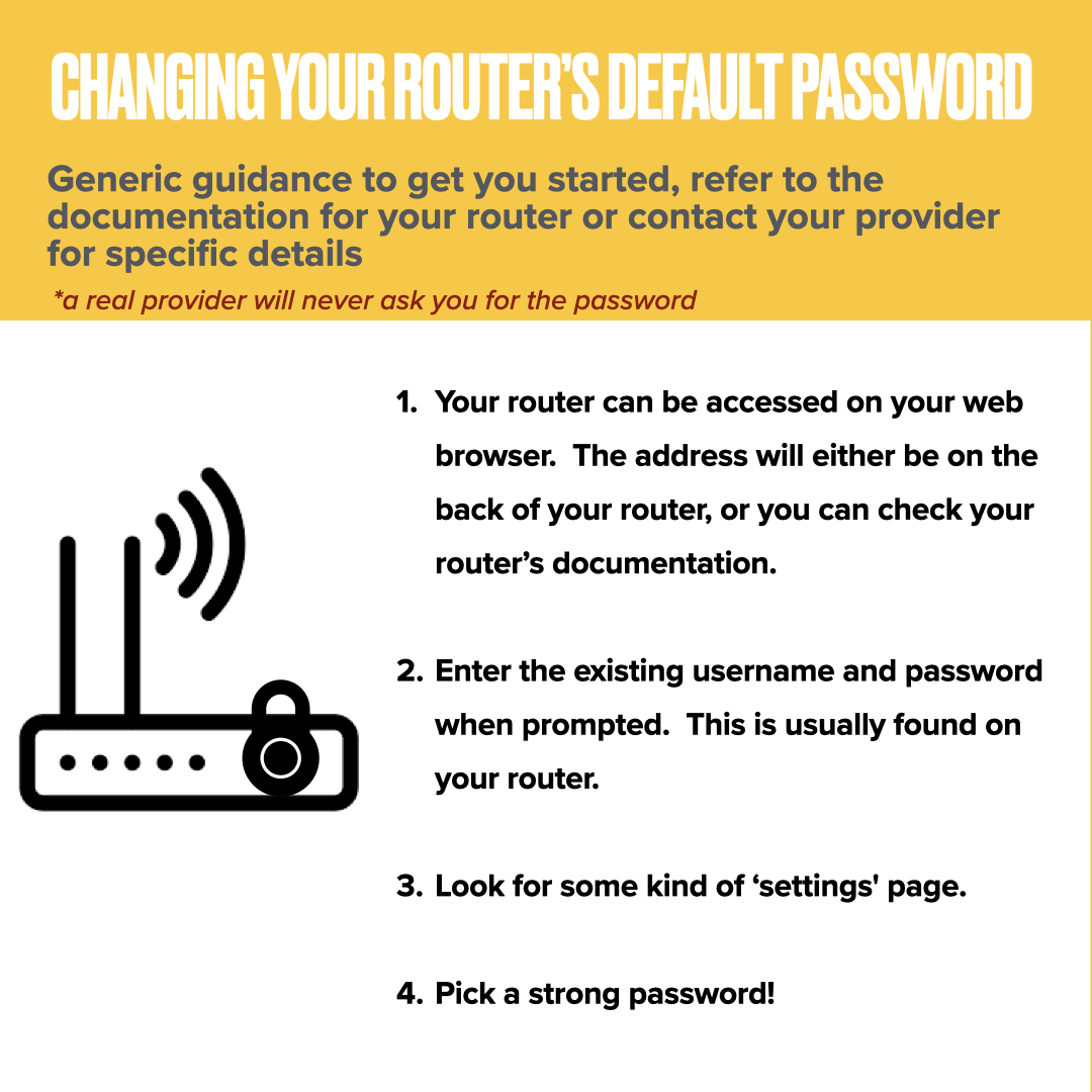 #CyberSecurityAwarenessMonth Most devices have a default (&amp;weak)#password. There are actually databases online that list these default usernames &amp; passwords, drilled down to specific device model😱 Change default passwords so you don't give attackers admin access to your devices!