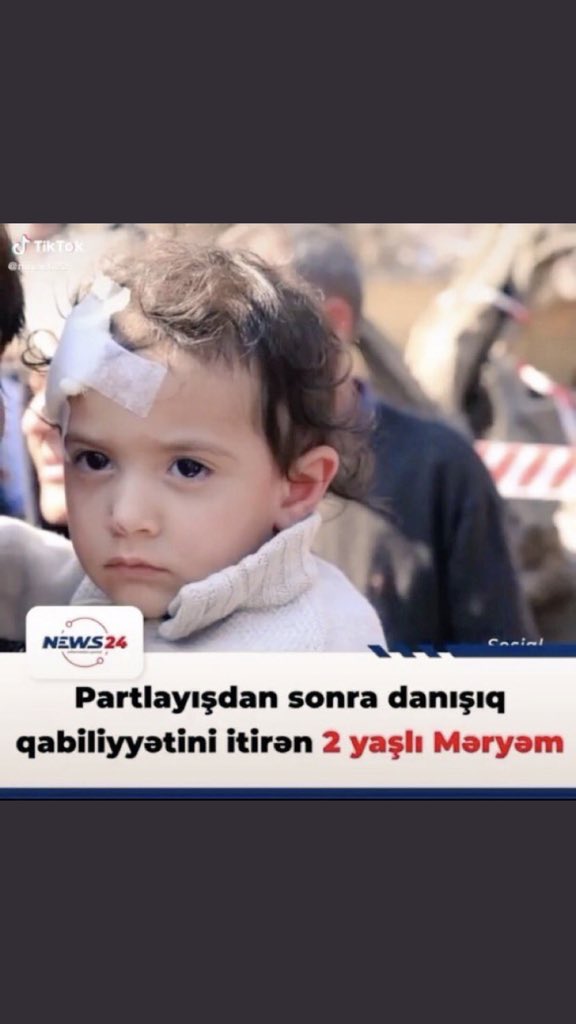 This is 2 years old Maryam. Her house was bombed by Armenia last night. As a result, she became frightened and lost the ability to speak.
#prayforgandja #StopWarmenia #ChildKillerArmenia #StopArmeniAggression #KimKardashianFundsTerrorism #kimkardashiansupportsterrorism