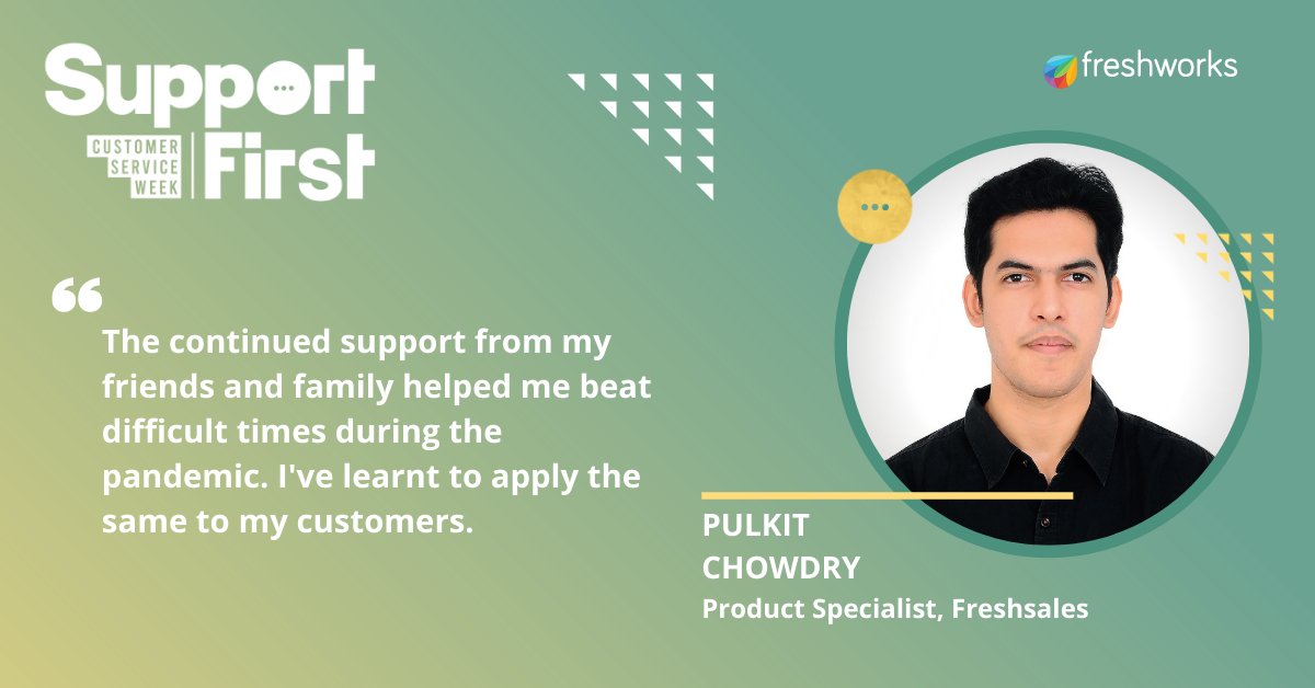 freshdesk's tweet photo. Pulkit takes lessons from his biggest support system when interacting with customers. #SupportFirst #CustomerServiceWeek https://t.co/ag8Iu7J1dq