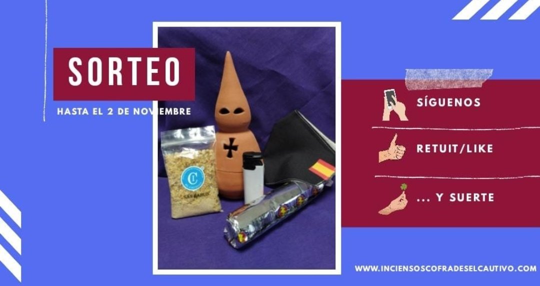 💥 SORTEO #InciensosElCautivo 💥

‼️ Ahora puede ser tuyo este lote formado por: Incensario de barro ~ incienso (a elegir) ~ carbón ~ mechero ~ mascarilla de España

🤳 ¿Cómo participar?
✅ Retuitea este mensaje
✅ Síguenos

📆 Ganador el 2 de noviembre

SUERTE👌