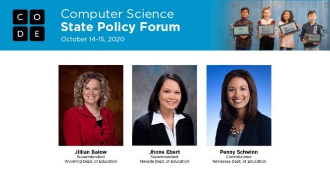 Thank you @code.org for the invitation to share NV CS successes TOMORROW at the CS State Policy Forum! Join me, @jillian4supt, @SchwinnTeach for a panel discussion on how 'CS is More Important Than Ever!' bit.ly/3nH9ujT #cspolicy2020 #WYOEducation @NevadaReady @TNedu