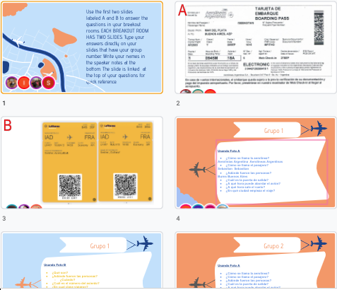 swishaub's tweet photo. L4 #fabcollab Ss did so well wrapping up all preparations for travel (reservations, packing) & moved on to exploring boarding passes & info included. Groups collaborated in #Matamoscas & #BreakoutOrganizer to interpret (listen/read) & respond (write/speak). @senoraschlegel https://t.co/2psQ3hoeFX