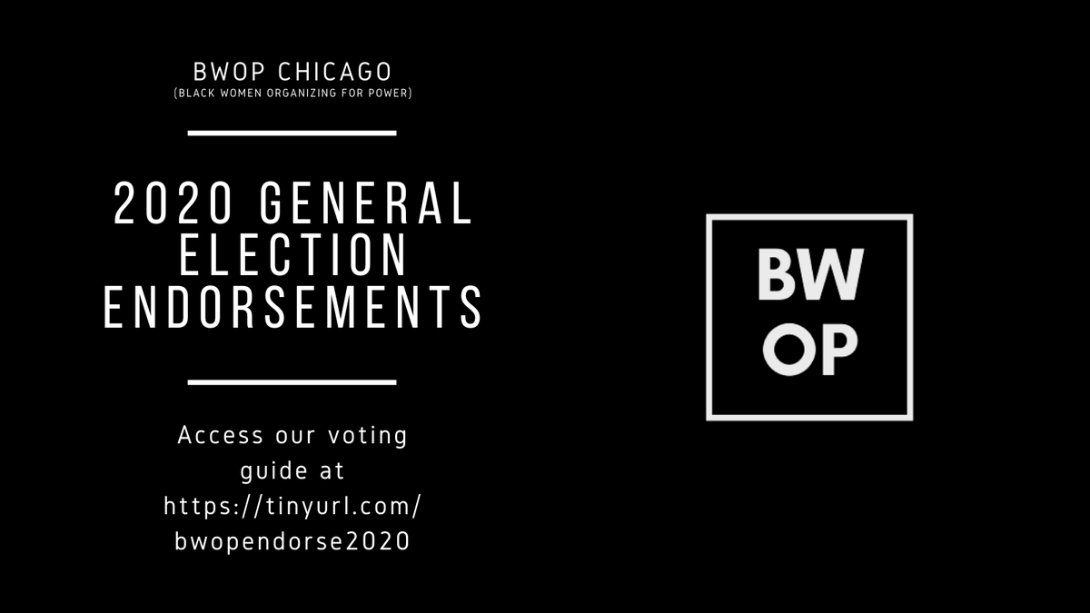 BwopC's tweet photo. The BWOP CHICAGO 2020 general election Voting Guide/Endorsement document is finally here! Please feel free to share widely. #bwopchicago
https://t.co/EtwBIJKhOM https://t.co/8pLPsJu5V0