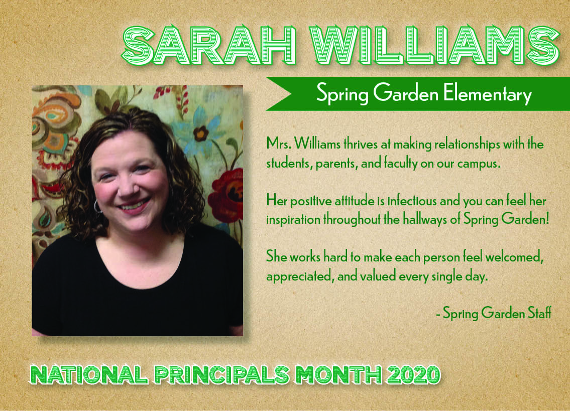 hebisd's tweet photo. We celebrate Sarah Williams, Principal of Spring Garden Elementary, as part of National Principals Month 2020! https://t.co/wQhqEzZAjT