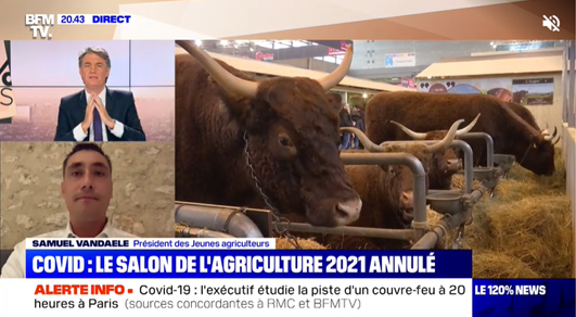 "C'est une décision difficile mais nécessaire pour la sécurité de nos concitoyens. C'est néanmoins un crève-cœur pour la profession, car le <a href="/Salondelagri/">Salon International de l'Agriculture</a> est un grand moment de communication pour susciter des vocations et expliquer nos pratiques" <a href="/vandaele_sa/">Samuel Vandaele</a> sur <a href="/BFMTV/">BFM</a>