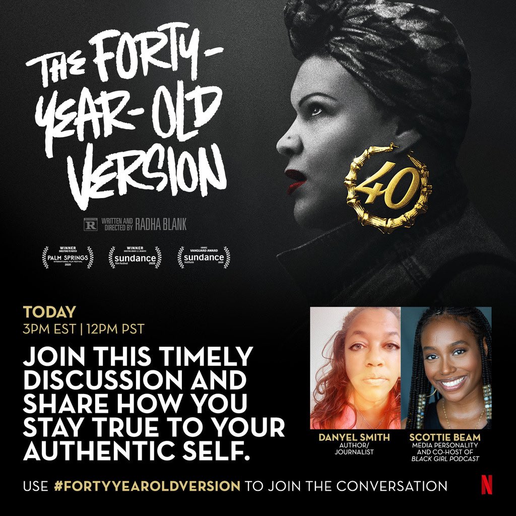 Hey Fam! <a href="/corimurray/">Cori Murray</a>, ESSENCE’s Entertainment Director, here! I’m taking over ESSENCE’s twitter to discuss all things #TheFortyYearOldVersion along with  <a href="/ScottieBeam/">BLACK AMERICAN PRINCESS</a> &amp;  <a href="/danamo/">D a n y e l 🔆 S m i t h</a>. Tune in for a handful of gems from the talented  <a href="/RadhaMUSprime/">RadhaMUSprime aka Radha Blank</a>. Join us using #FortyYearOldVersion!