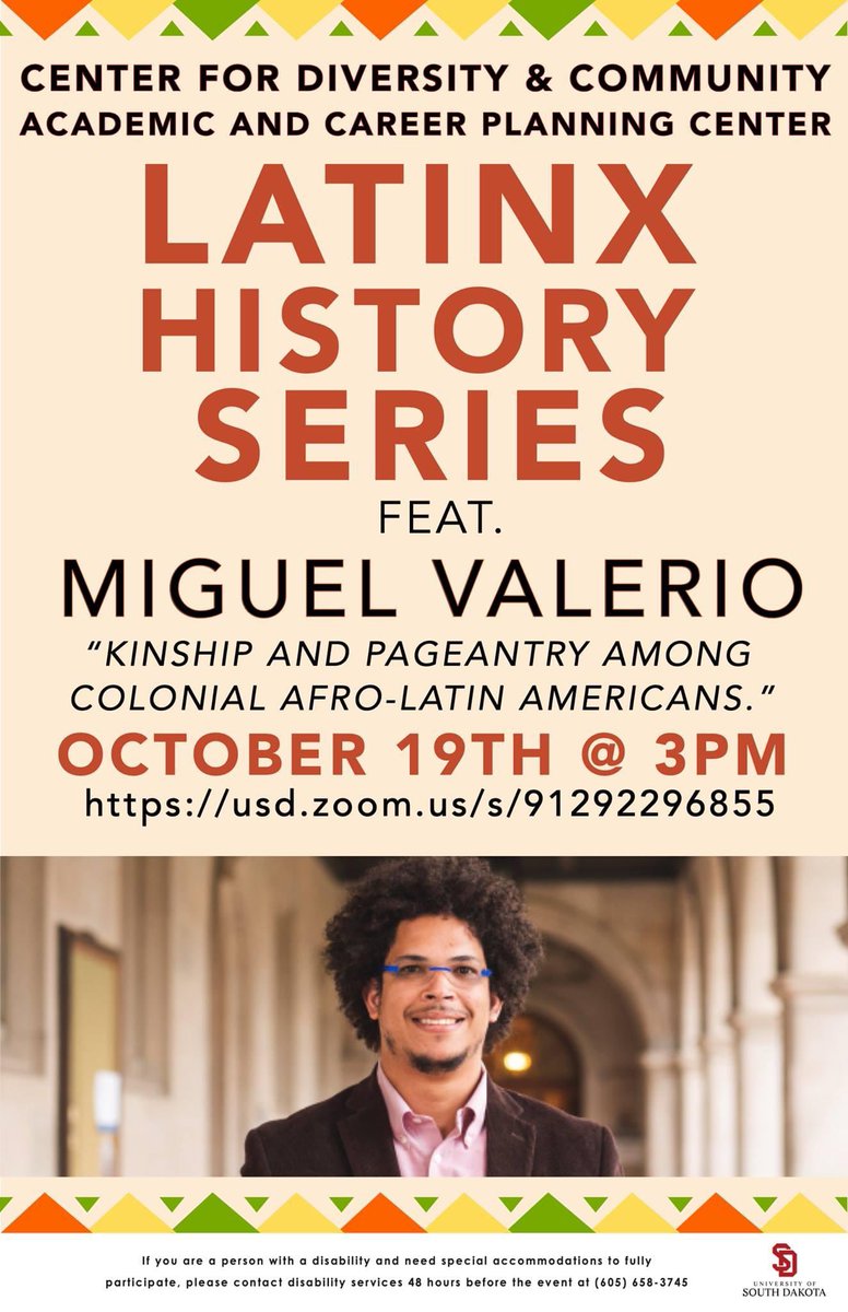 The CDC is excited to announce the Latinx History Series, a new collaboration with the Academic and Career Planning Center that highlights the work of Latinx scholars and creators.

Monday, October 19th at 3PM on Zoom (usd.zoom.us/j/91292296855) featuring Professor Miguel Valerio.