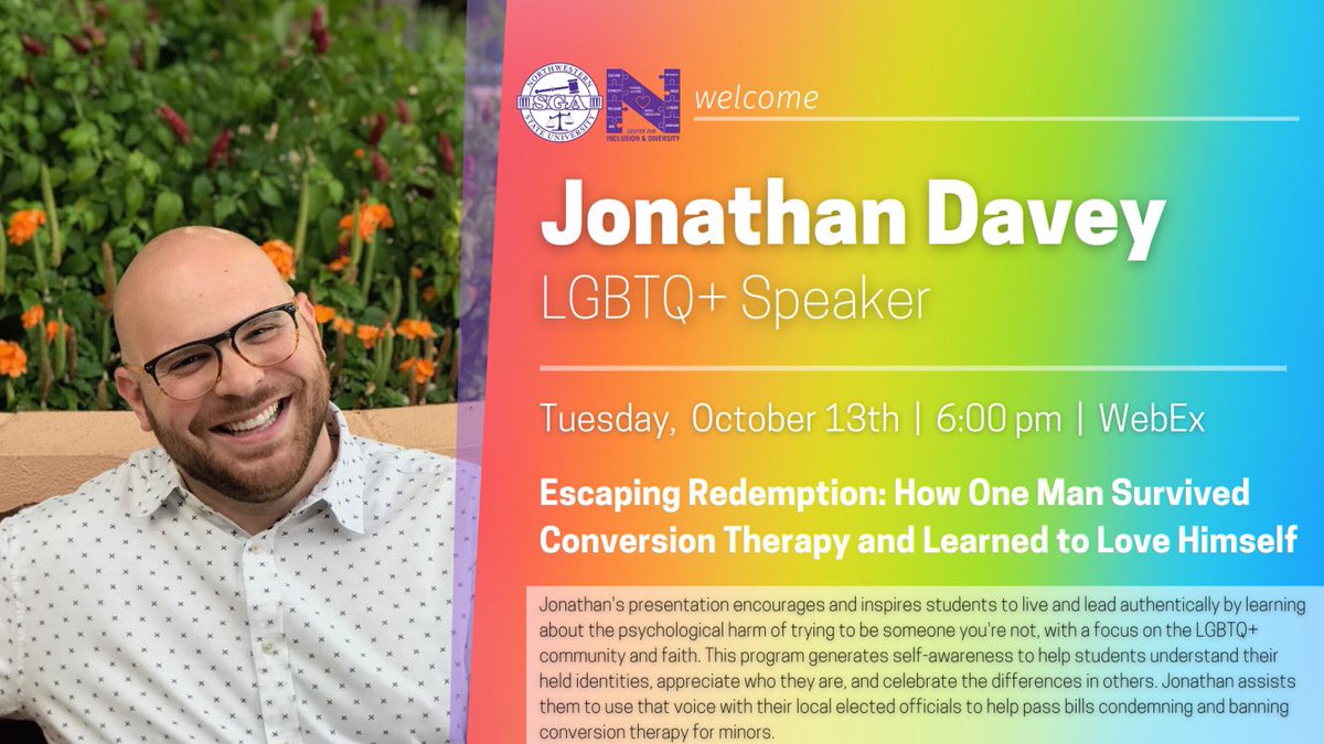 Don’t miss our LGBTQ+ Speaker, Jonathan Davey tonight at 6 pm! Join us using this WebEx link: nsula.webex.com/nsula/j.php?MT…