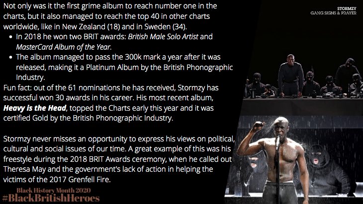 A little late but I have not forgotten (and yes, I am aware of the whole Chip situation but,) number 13 in this  #BlackBritishHeroes thread celebrating Black History Month is Stormzy   #BlackHistoryMonthUK    #BHM  