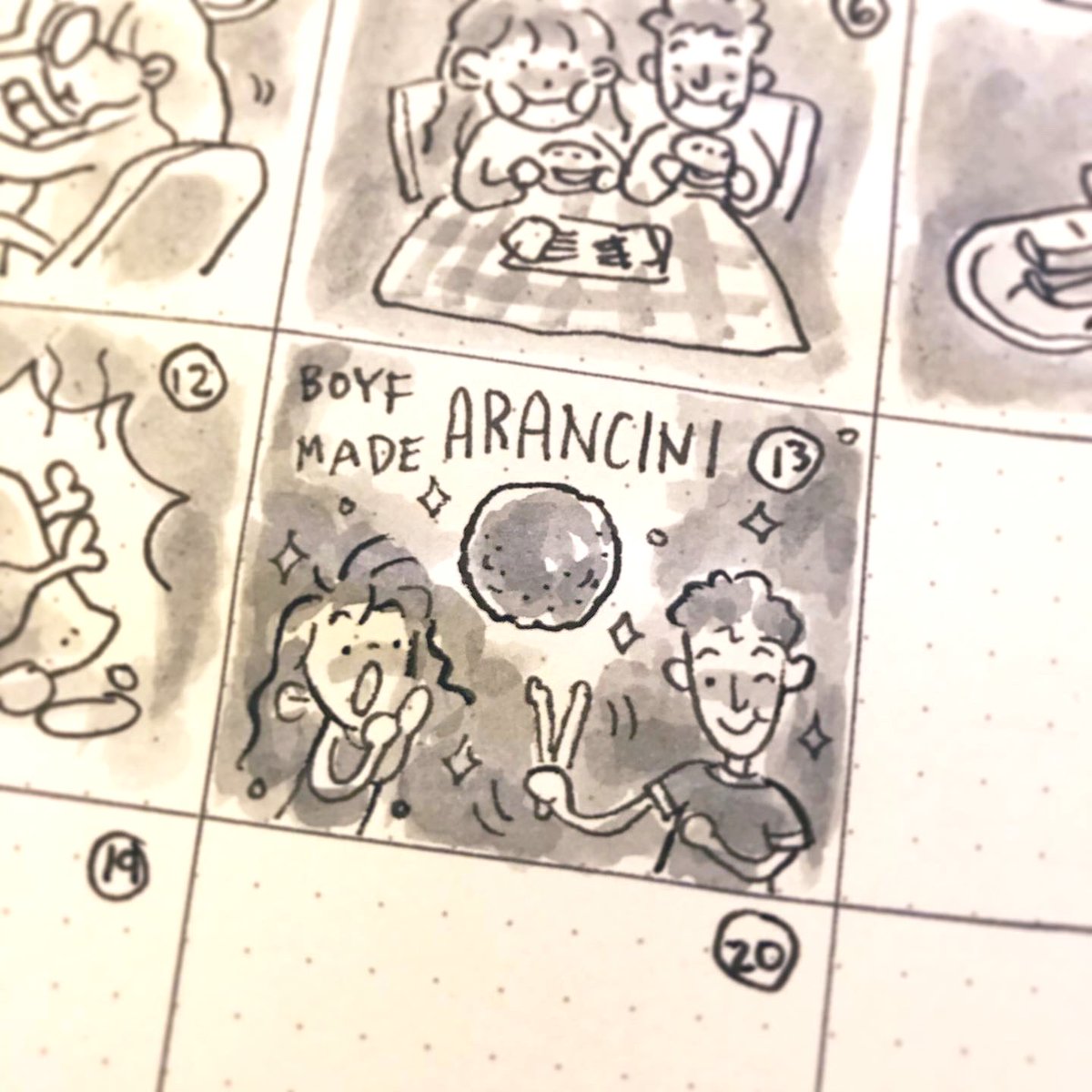 My October page so far. I have a suspicion most of the doodles will be about food. How was your Thanksgiving? We weren't able to have our regular family thanksgiving because of THE VARUS. 😔🍗🍁 