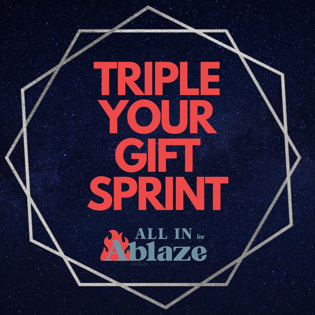 A sprint you don't even have to stand up for! If you were on the fence about when to make a gift to All in for Ablaze, now is the time. 𝗚𝗶𝗳𝘁𝘀 𝘄𝗶𝗹𝗹 𝗯𝗲 𝗧𝗥𝗜𝗣𝗟𝗘𝗗 until the end of the day by a generous donor!

Make an impact on the church at buff.ly/34YN2Kk