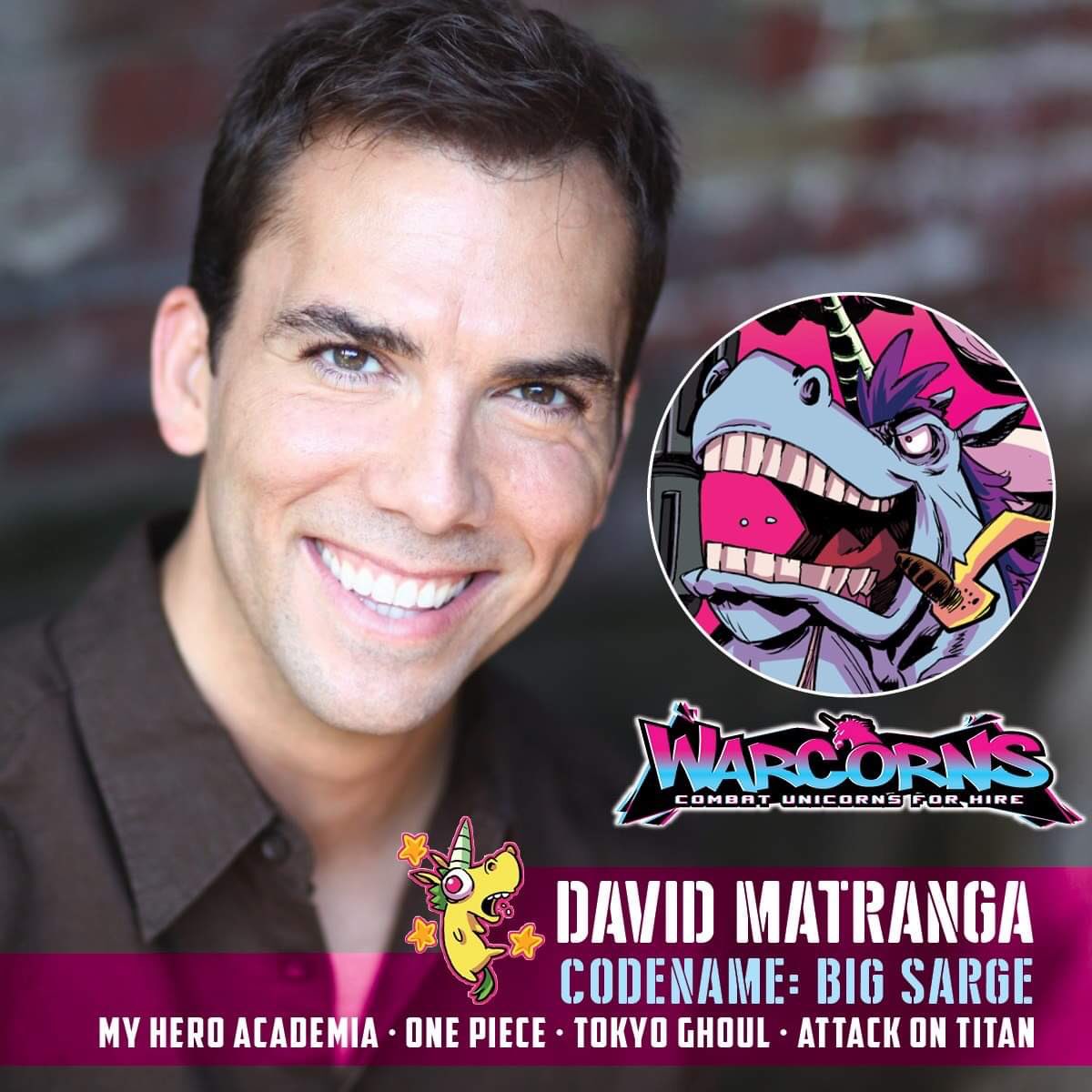 SomeWriterGuy's tweet photo. It’s official! @LastWolfLegion1 has cast @DavidMatranga1 as #Warcorns Division’s newest recruit; Big Sarge! Grab your copy of the new series at https://t.co/BmDf75fJ4i before time’s up! #combat #unicorns #comics @SourcePtPress #MyHeroAcademia #tokyoghoul #AttackOnTitan #OnePiece https://t.co/tTwDMIwqvz
