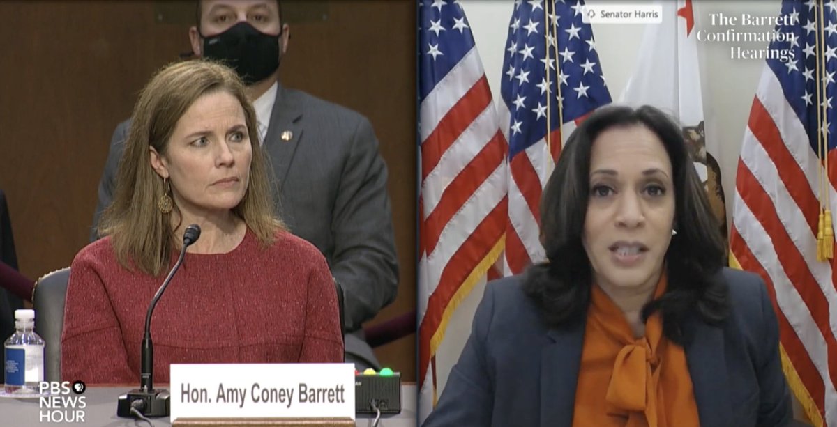 "Those who rely on the ACA are afraid of their lives being turned upside down if the court strikes it down."Thank you  @KamalaHarris for illustrating the danger of confirming a SCOTUS Justice who's hostile to healthcare protections. Millions of lives are at stake. #BlockBarrett