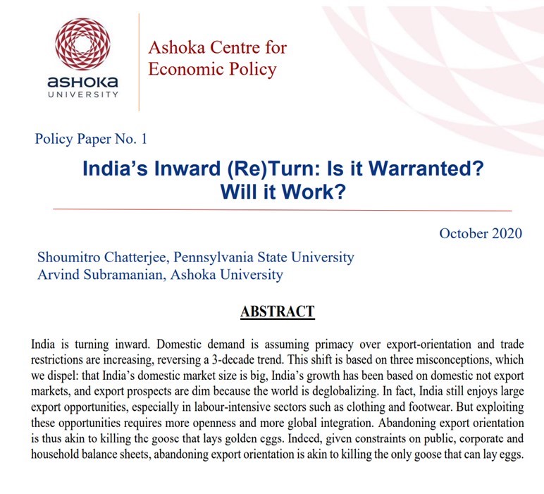 Excited about first research outputs from  @AshokaUniv Center for Economic Policy (ACEP) on India's Exports and GrowthResearch paper:  https://ashoka.edu.in/static/doc_uploads/file_1602585132.pdfPolicy paper:  https://ashoka.edu.in/static/doc_uploads/file_1602585593.pdfw/  @shoumitro_c 1/