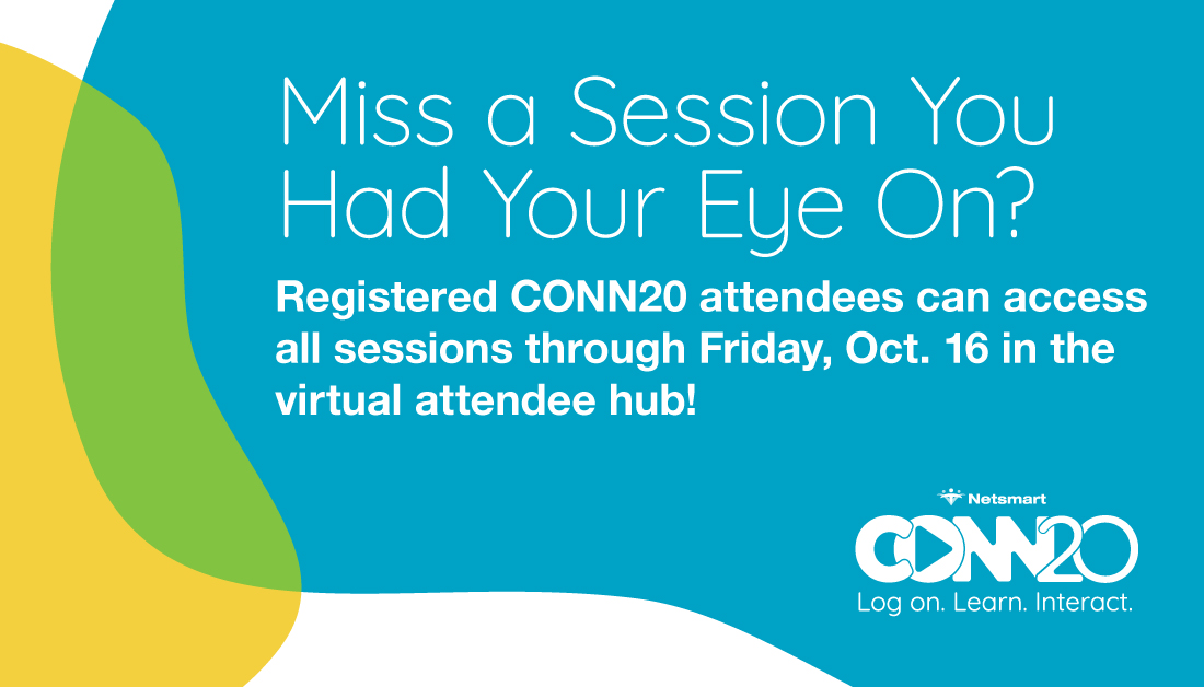 NetsmartTech's tweet photo. CONN lives on! Access all of the thought leadership shared by #NTST clients, associates and industry experts at #CONN20 on demand now through Friday, Oct. 16 in the virtual attendee hub. https://t.co/A5sN9CDodn