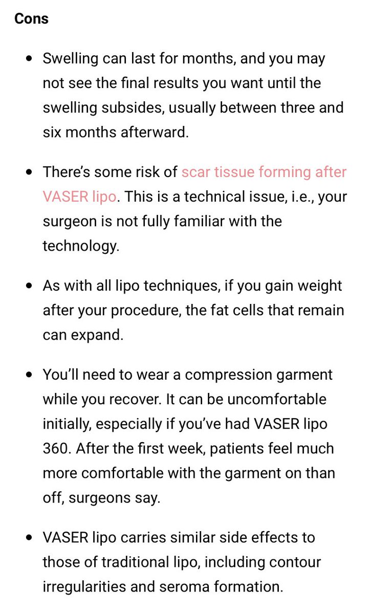 See pictures below for detailed list of Pros and cons with VASER lipo.