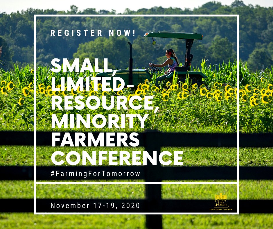KYSUag's tweet photo. 📣The wait is over! Registration for the 2020 Kentucky Small, Limited-Resource, Minority Farmers Conference is LIVE: https://t.co/to1o3mV9h8
This year's theme is: #FarmingForTomorrow
The first 200 registrants will receive a free welcome package—so don't delay!
#KYSUAG https://t.co/ocZYHCadoa