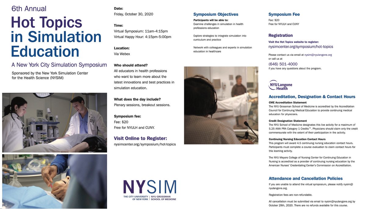 New York Simulation Center for the Health Sciences (@nysimcenter) on Twitter photo Excited to have Dr. Michelle Aebersold <a href="/mabersol/">Michelle Aebersold</a> a leader in #Simulation and #MedEd as a plenary speaker discussing the "Impact of Extended Reality (XR) on Learning and Outcomes."
NYSIM Hot Topics Virtual Symposium Friday, Oct 30th
Info & register👇
nysimcenter.org/symposium/hot-… Excited to have Dr. Michelle Aebersold <a href="/mabersol/">Michelle Aebersold</a> a leader in #Simulation and #MedEd as a plenary speaker discussing the "Impact of Extended Reality (XR) on Learning and Outcomes."
NYSIM Hot Topics Virtual Symposium Friday, Oct 30th
Info & register👇
nysimcenter.org/symposium/hot-…
